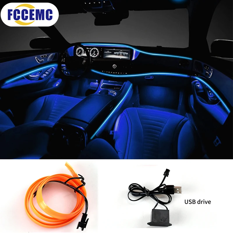 5M Fiber Optic Car Interior Decorative Ambient Light LED Flexible Strip USB Driven Cold Light Auto Interior Atmosphere Lamp 5V