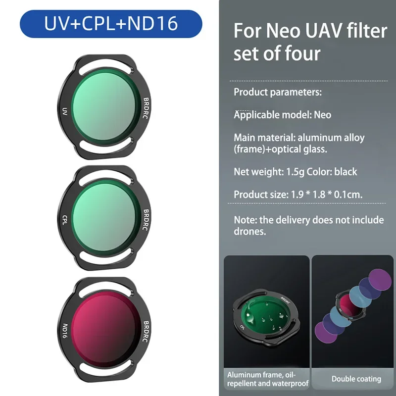 

CQT Filter Suite for DJI NEO Composed of UV CPL ND8 ND16 ND32 ND64 Filters for Precise Light Transmission Control