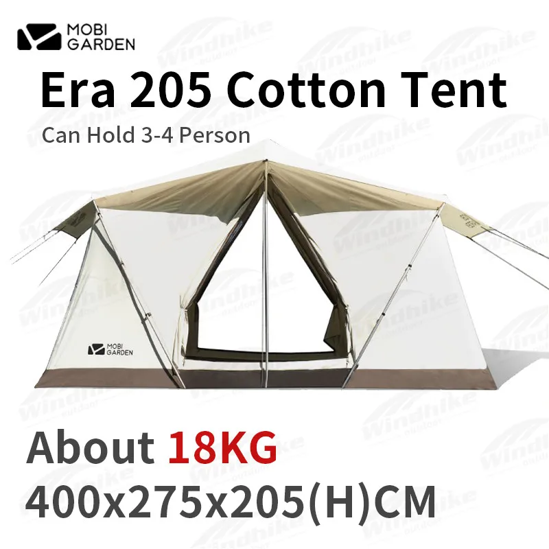 

Mobi Garden Outdoor 3-4 Person Cotton Camping Tent Large Space Double Outer Tent With Awning Waterproof Breathable Family Tent