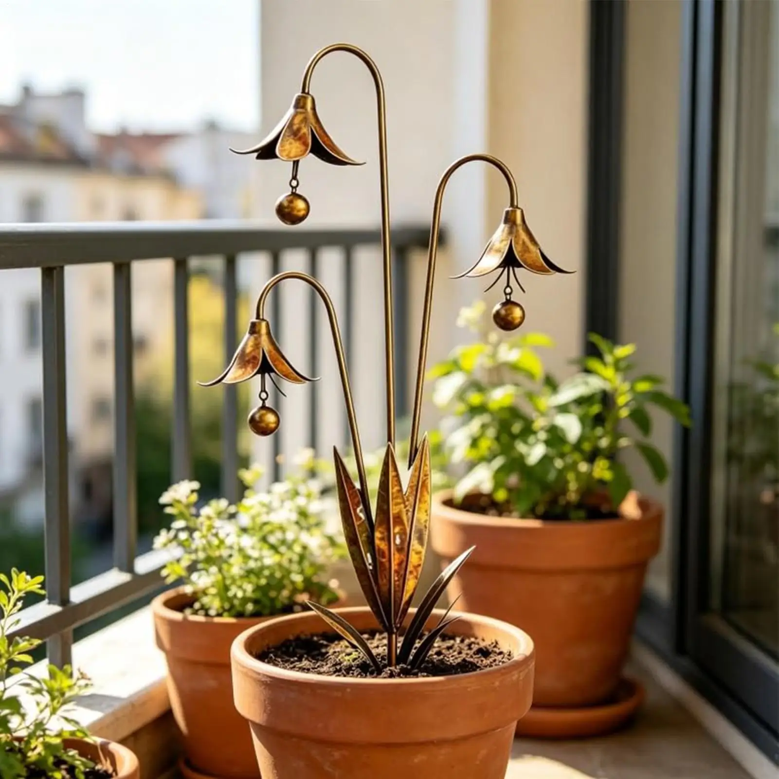 

Decorative Garden Stakes Flower Shape Lawn Ornament with Bell Metal Yard Art for Outdoor Yard Lawn Pathway Patio Flower Bed