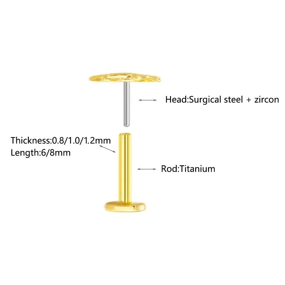 ASTM F136 G23 티타늄 꽃 나사없는 귀걸이 피어싱 꽃잎 잎 하트 나비 핀 Daith Conch Push in Labret Stud 썸네일 2