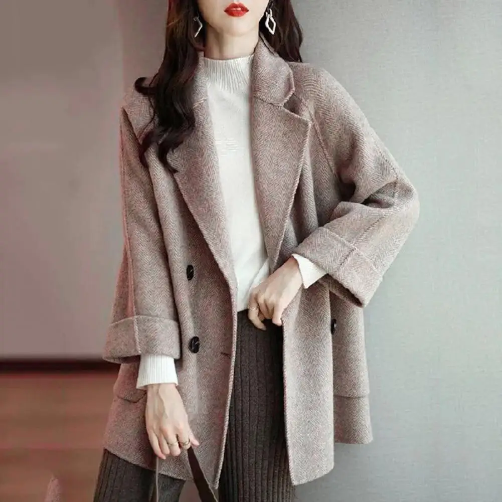 Cardigan Coat Mid-length Women Jacket Elegant Women's Woolen Coat with Turn-down Collar Double or Single Breasted for Autumn