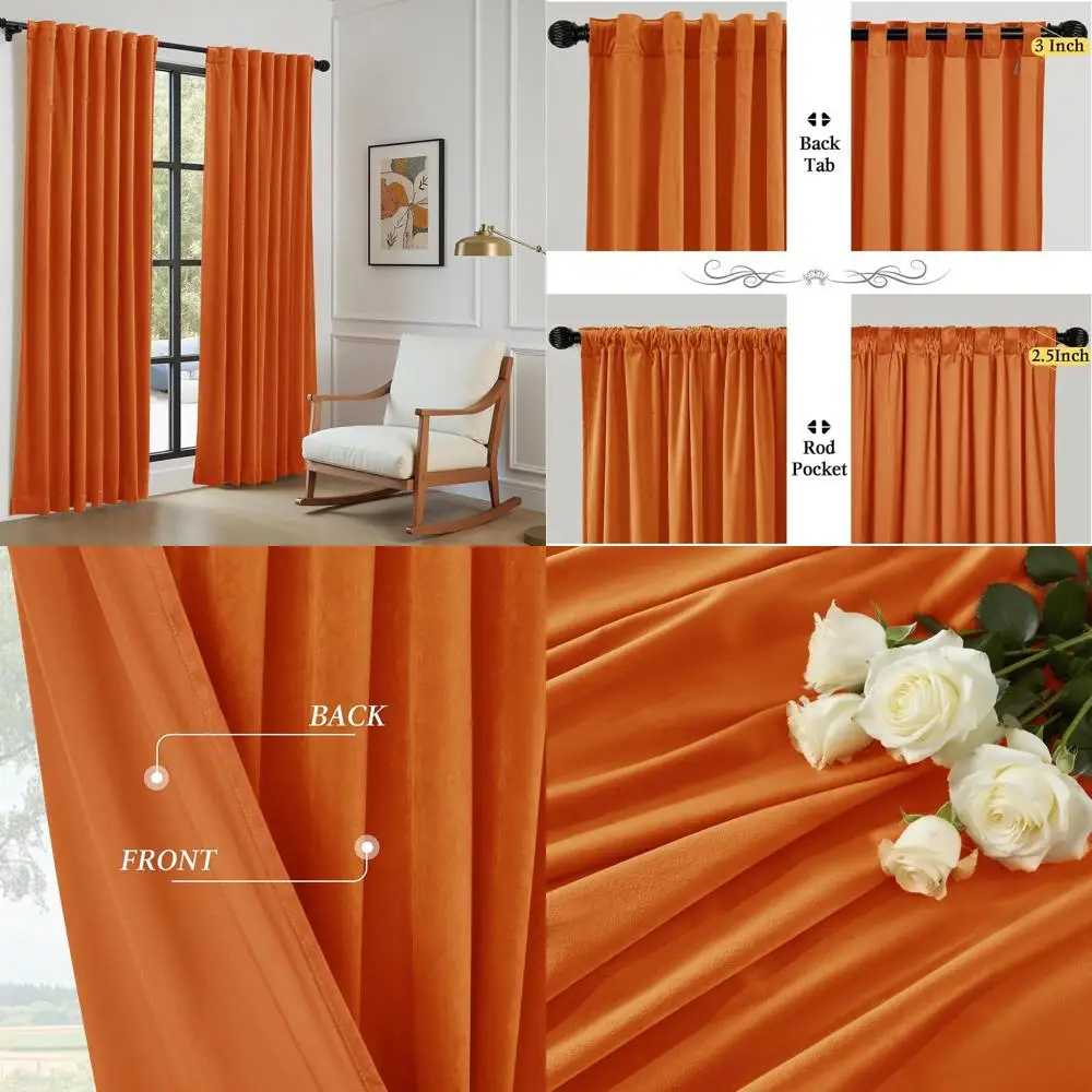 

Теплоизолированные оранжевые бархатные шторы, длина 108, 2 панели, карман для стержней, для гостиной/столовой/спальни (52 Ш x 108 л)