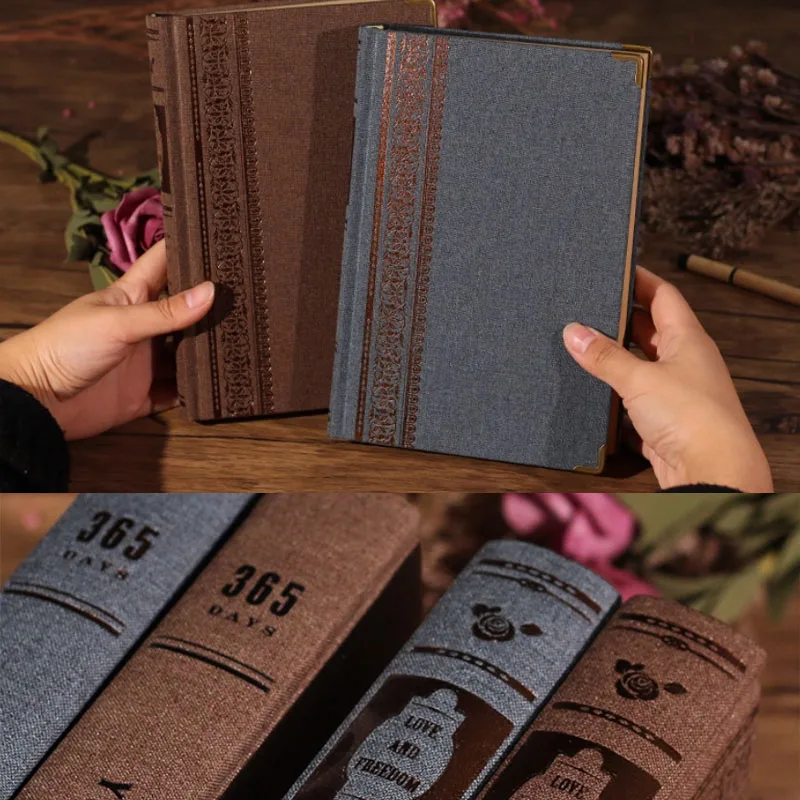 

A5 Retro Cloth Diary Kraft Paper Horizontal Line 365 Days Thick Large Notebook Blank Page