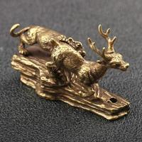 Pure Copper Tiger King Catching Deer Statue Small Ornament Antique Bronze Animal Miniature Figurines Home Desk Decorations Craft