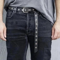 Limited edition MA+silver cross handmade distressed genuine cowhide belt with a dark and versatile style, suitable for young men