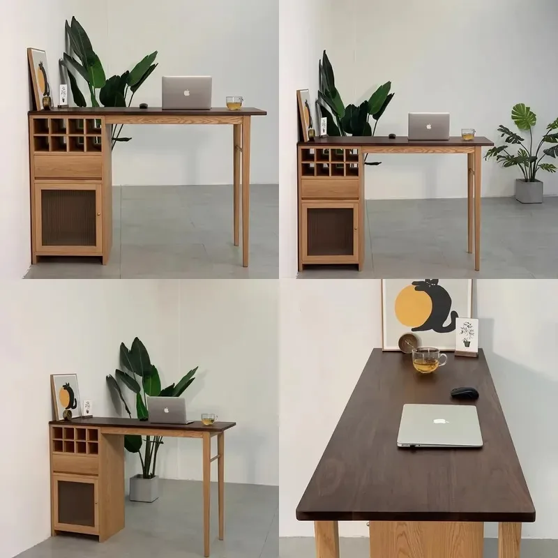 Nordic Pure Solid Wood Bar Table Modern Simple Black Walnut Oak Home Partition Bar Counter High Table for Living Room Kitchen