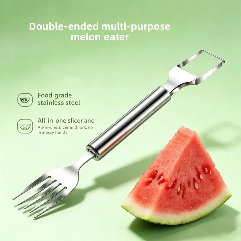 2 In 1 Stainless Steel Watermelon Slicer Fork Dual Head Melon Cutter Food Grade Heavy Duty Fruit Cutting Tool For Kitchen Gadget