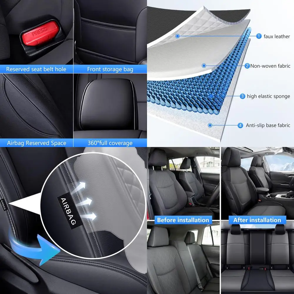 

Универсальные чехлы для сидений Toyota Corolla Cross 2022-2025, из искусственной кожи, полный комплект, черный/серый