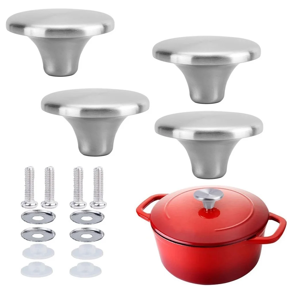 Stainless Steel For Dutch Oven Lid Knob Replacement 4pcs for Cookware Compatible with Le Creuset Lodge Enameled Iron