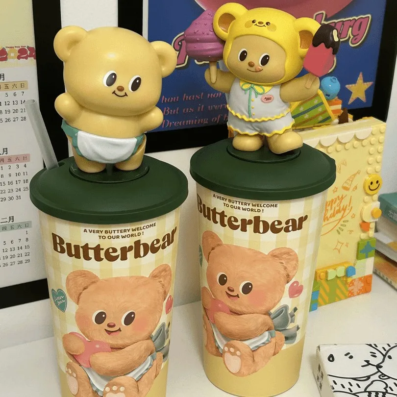 Butter Bear Cup  Can Move Butter Bear Cup Water Cup Doll Straw Cup Pendant Dancing Butter Teddy Bear Capacity 600ml, 15cm High