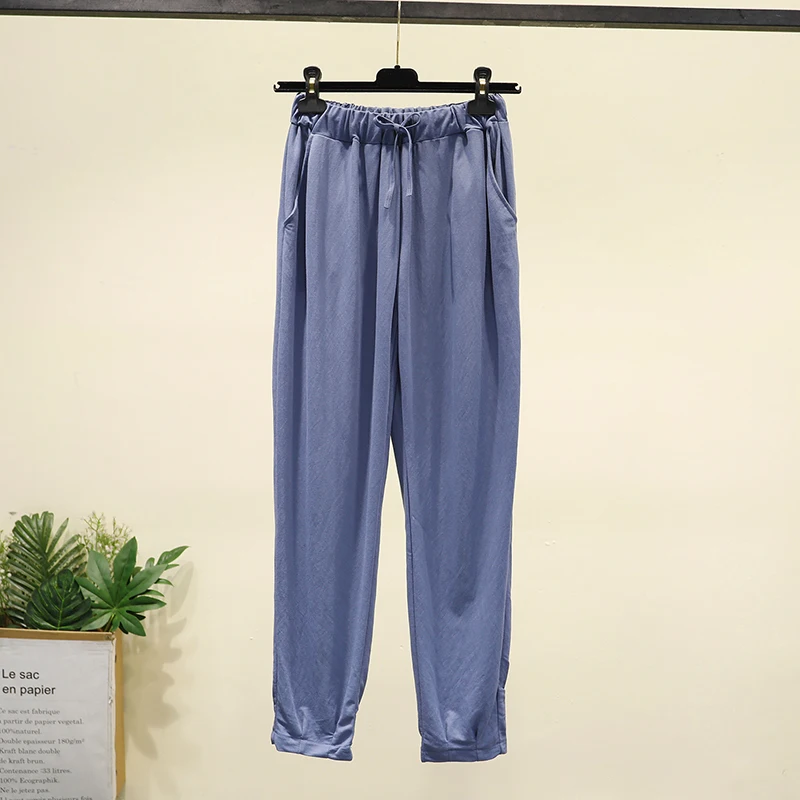 

Cotton Linen Nine Capris Pants Women Summer Large Size Solid Harem Pants Elastic Waist Loose Casual Oversized Linen Trousers