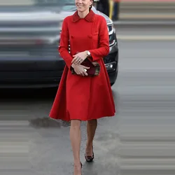 Kate Middleton Winter Coat Dress Women Long Sleeve Slim Fit Elegant Vintage Double Breasted Casual Formal Office Ladies Clothes