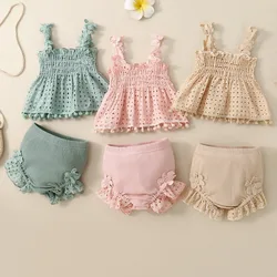 Summer Refreshing Baby Girls  Cotton Halter Lace and Shorts Set Crawling Clothes