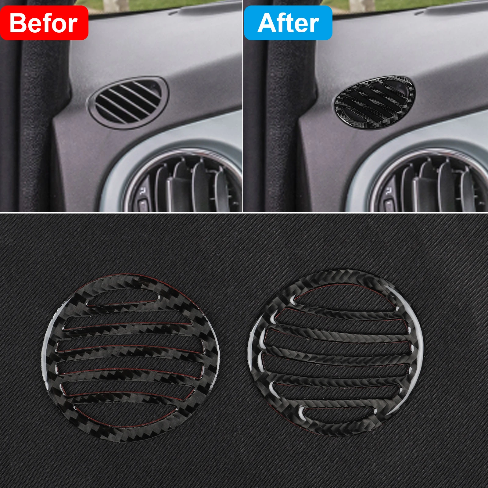 Carbon Fiber Car Dashbaord Upper Air Vent Stickers For Fiat 500 2012 2013 2014 2015 Car Interior Accessories