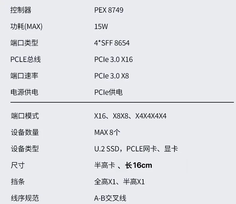 2025 بطاقة توسيع Plx جديدة PCIe 3.0 X16 خالية من الانقسام Plx8749 4xSFF8654 8i إضافة على البطاقات مع حاجز كامل/نصف الارتفاع 128GT/S