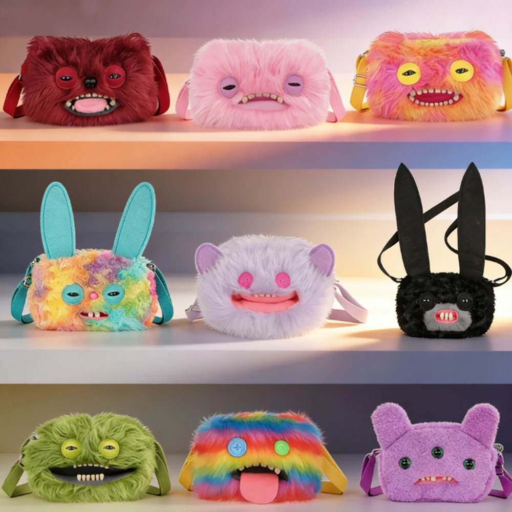 

Плюшевая сумка-кроссбоди Fuggler Annoyed Alien: Монстр с большой головой и зубами, пушистая сумка-кошелек, рюкзак, сумка для хранения, подарок на день рождения