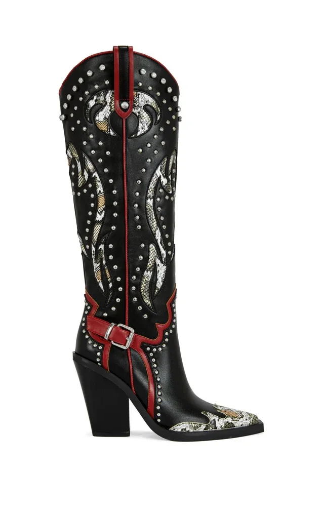 2025 Plus Size 44 Women's Embroidered Western Knee High Boots Cowboy Cowgirl Boots Chunky Heel  Boots Women Western Shoes view 4
