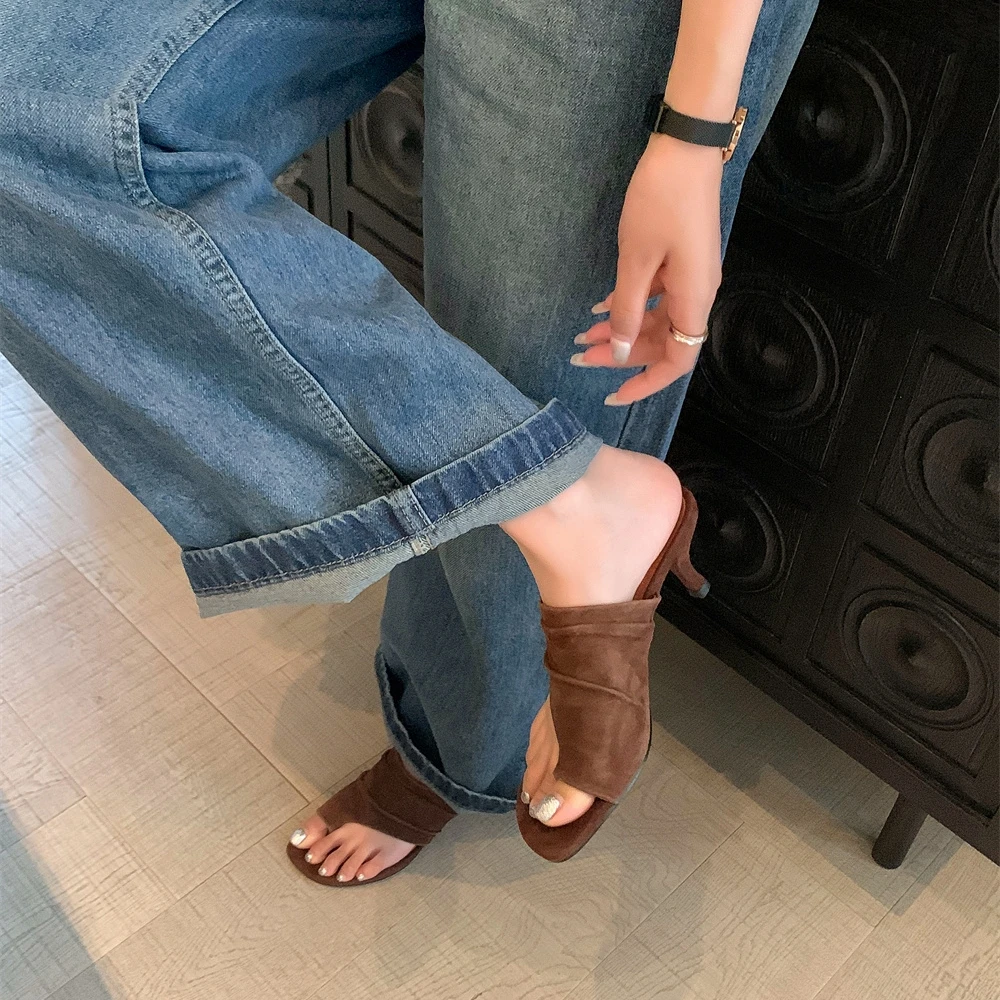 Women's Suede High Heel Flip-Flop Sandals for Weddings and Parties