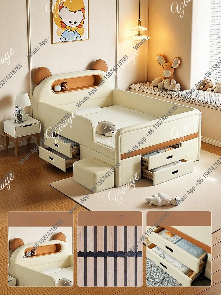 J Mousse Children's Bed Half Height Bed Guardrail Bed Silicone Soft Bag Storage Girl Princess Teen Boy
