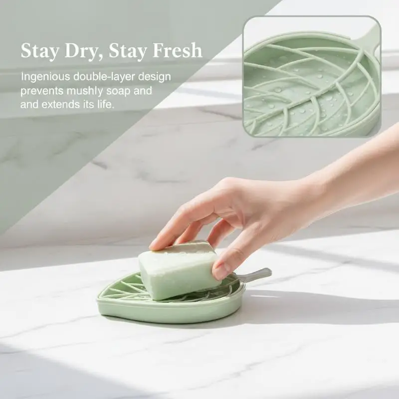 Leaf-Shaped Soap Dish 2 Layers Drain Soap Box Bathroom Dish Plate Case Home Shower Soap Holder Bathroom Accessories