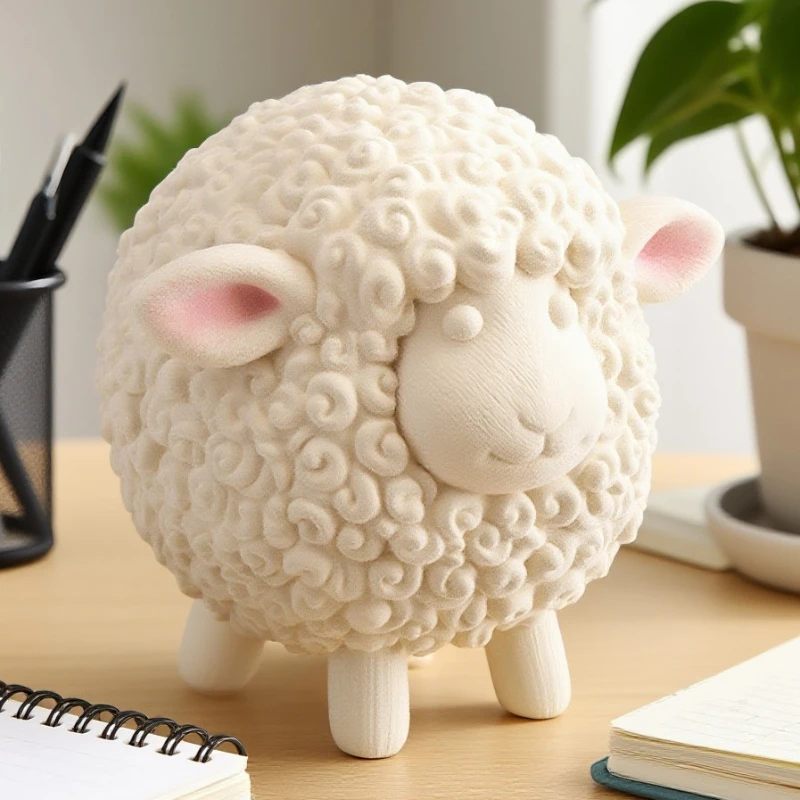 Cream Velvet Flocking Sheep Statue Living Room Nordic Table Decor Figurine For TV Cabinet Ornament Shelf Decor Gift