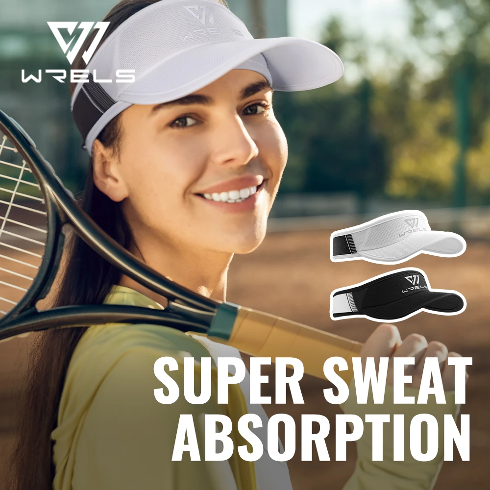 WRELS Anti-UV Sports Visor Hat Quick Dry Sweat Absorb Wide ackable Stretchy Visor Hat for Running Tennis Golf Empty Top Cap