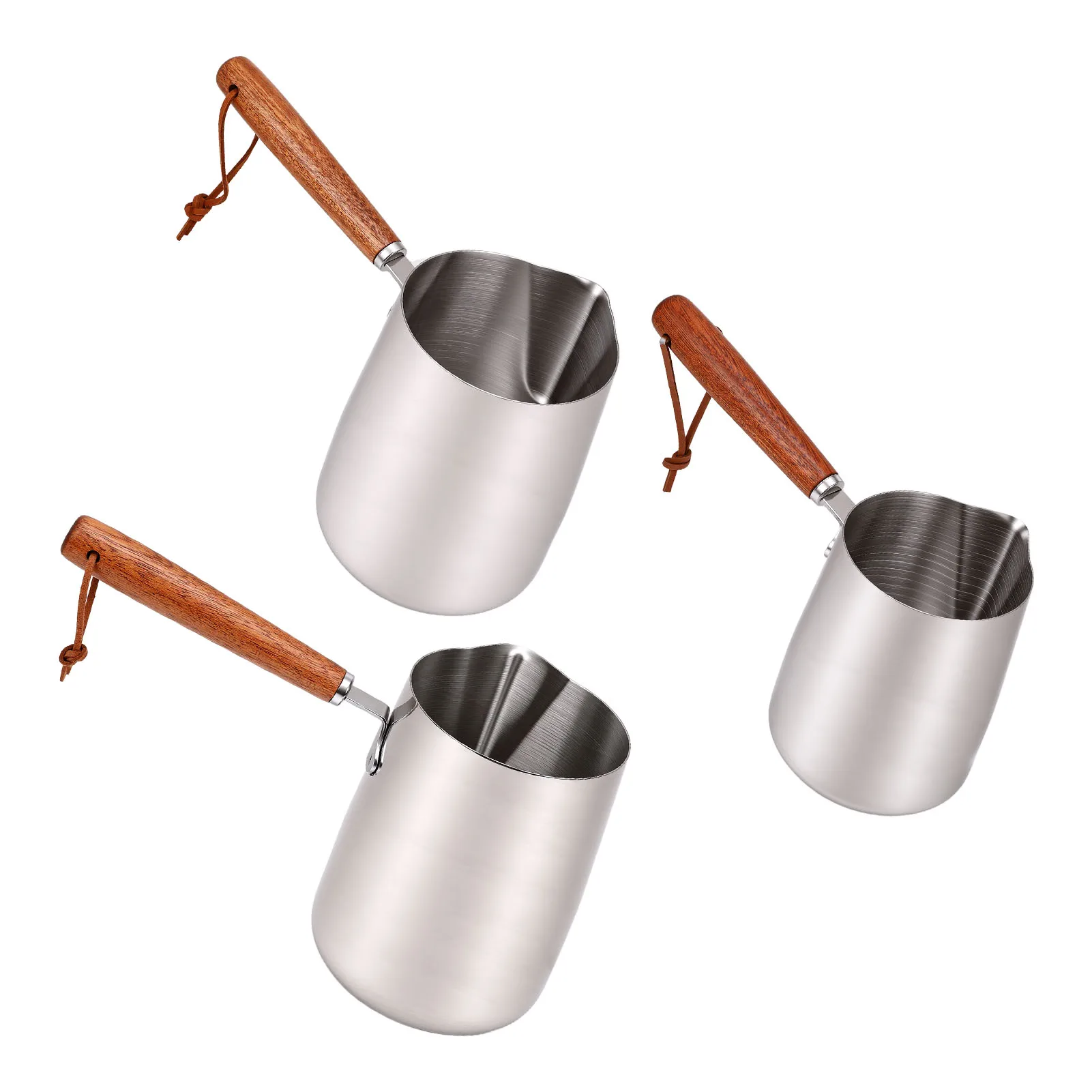 Jarra para espumar leche, taza para Espumador de leche de acero inoxidable 304 con mango de madera, boquilla para café, arte, calefacción, aceite, fusión, mantequilla, Choc