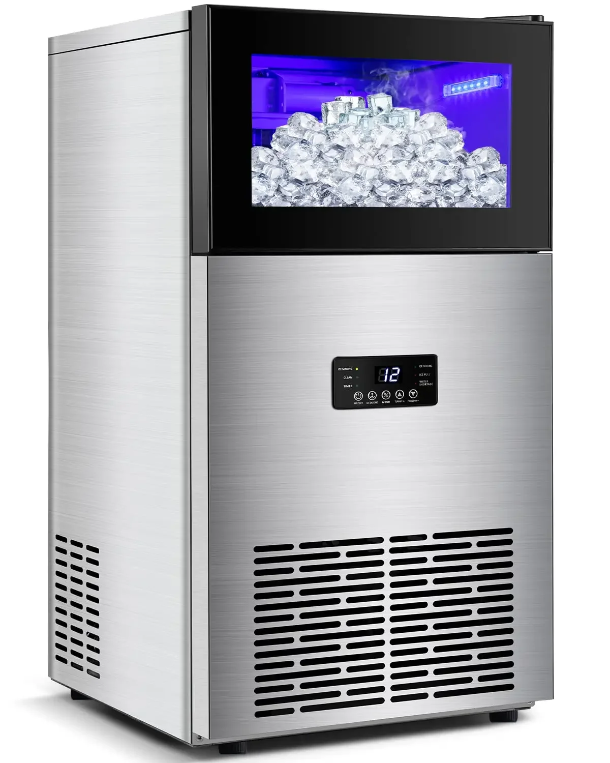 Ice Maker Machine 130LBS/24H with 35LBS Storage Bin,Stainless Steel Undercounter/Freestanding Ice Cube Maker for Home