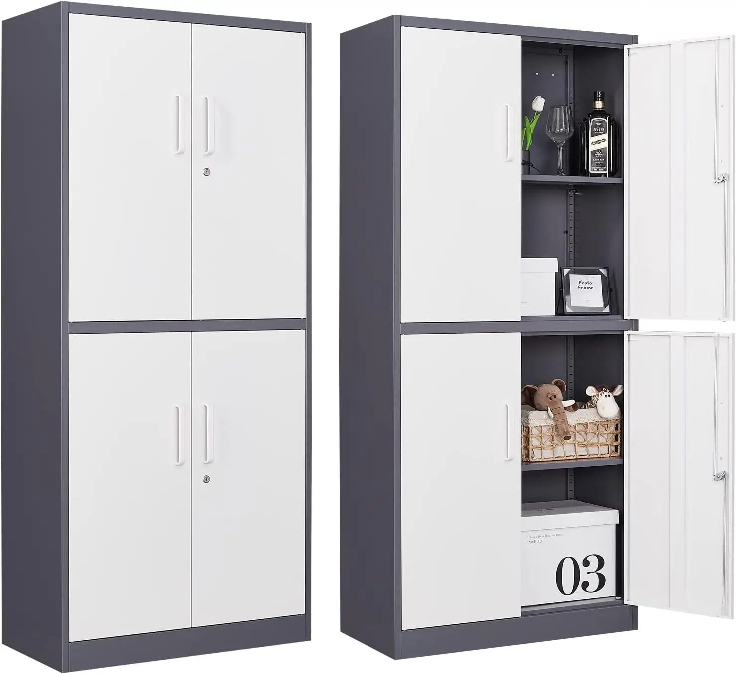Metal Storage Cabinet With Locking Doors Tall Garage Cabinet Three Adjustable Shelves Lockable Steel Tool Locker For Home Office Pantry Black