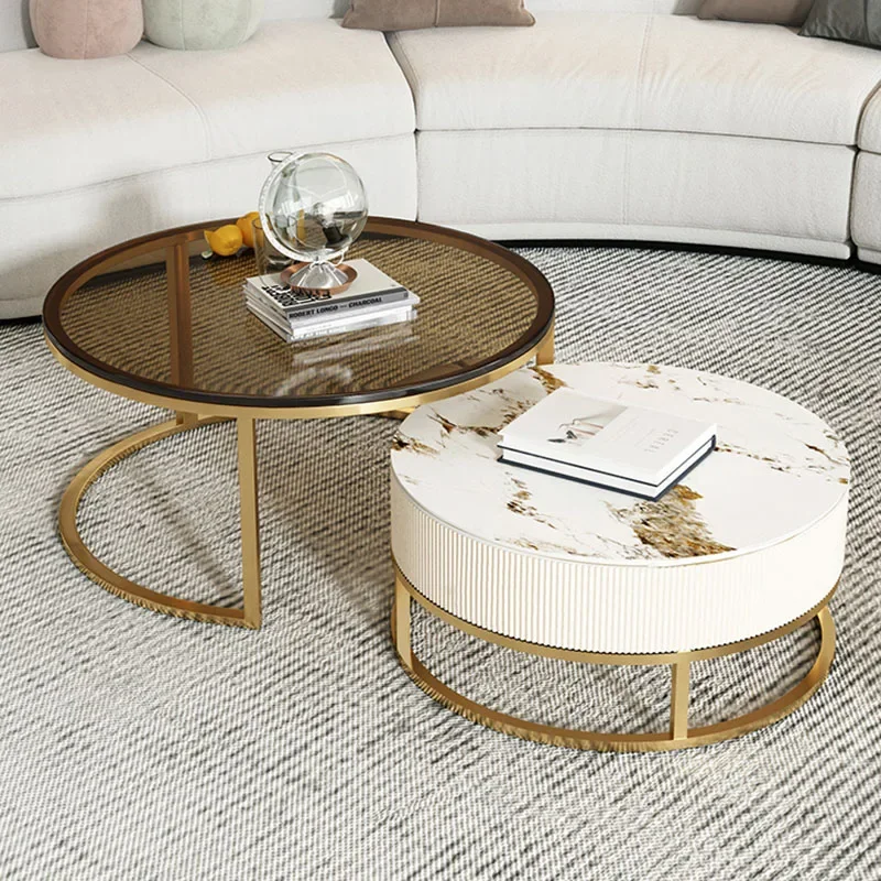 Nesting Smart Coffee Table Luxury Metal White Dressing Round Vanity Table Entryway Desk Mesa Auxiliar Home Furniture XF35XP