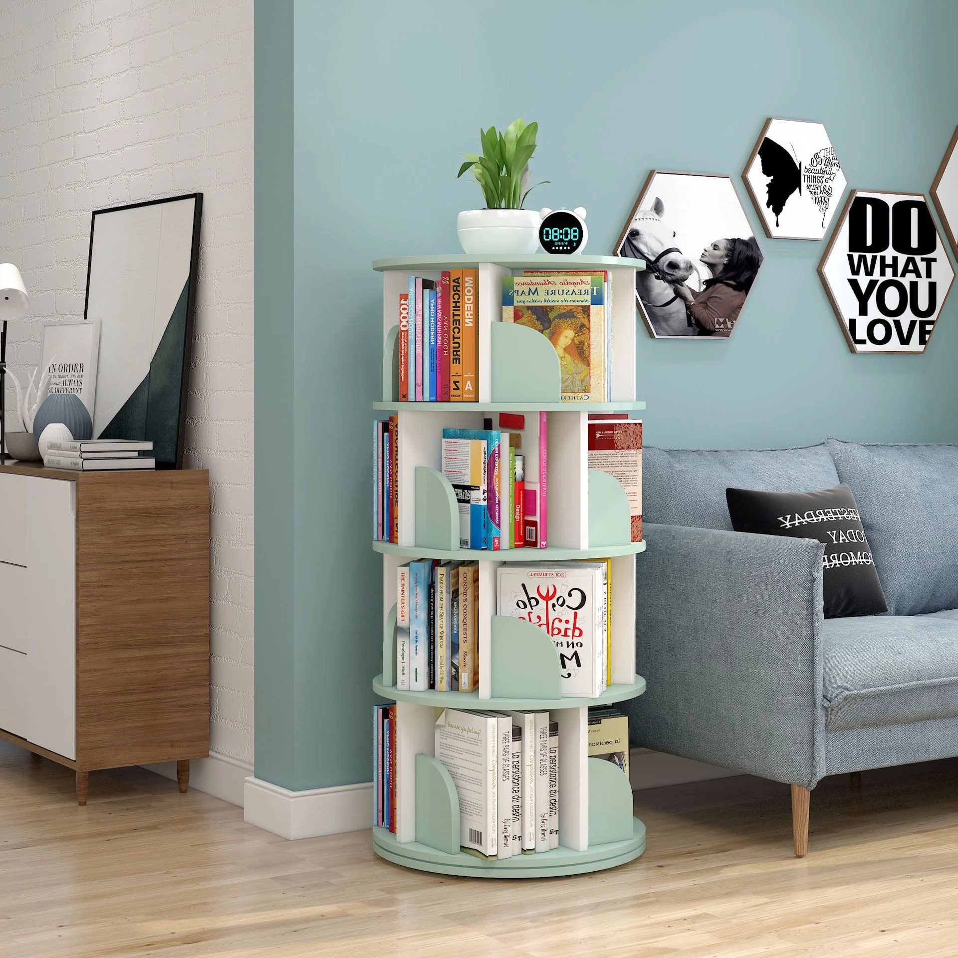 Rotating bookshelf book stand simple household space saving simple creative storage bookcase etagere rangement home furniture