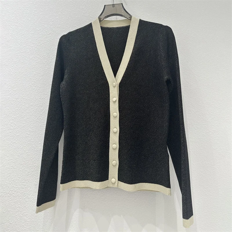 

Cardigan for women 2025 Winter new elastic knitted V-neck long sleeved top Single breasted slim fit women's sweater y2k Knitwear