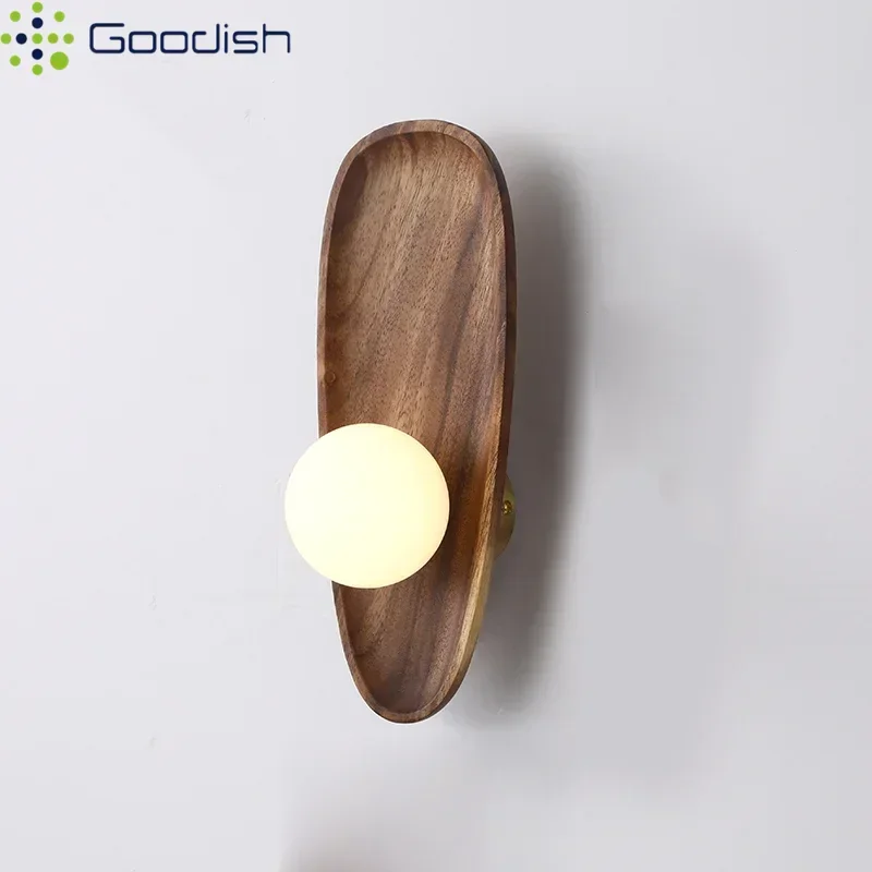 

Janpanese Wabi-sabi Wooden Walnut block with ball LED Wall Lamps Hand-Knitted Lights for Living Room Home Decoration Chandelier