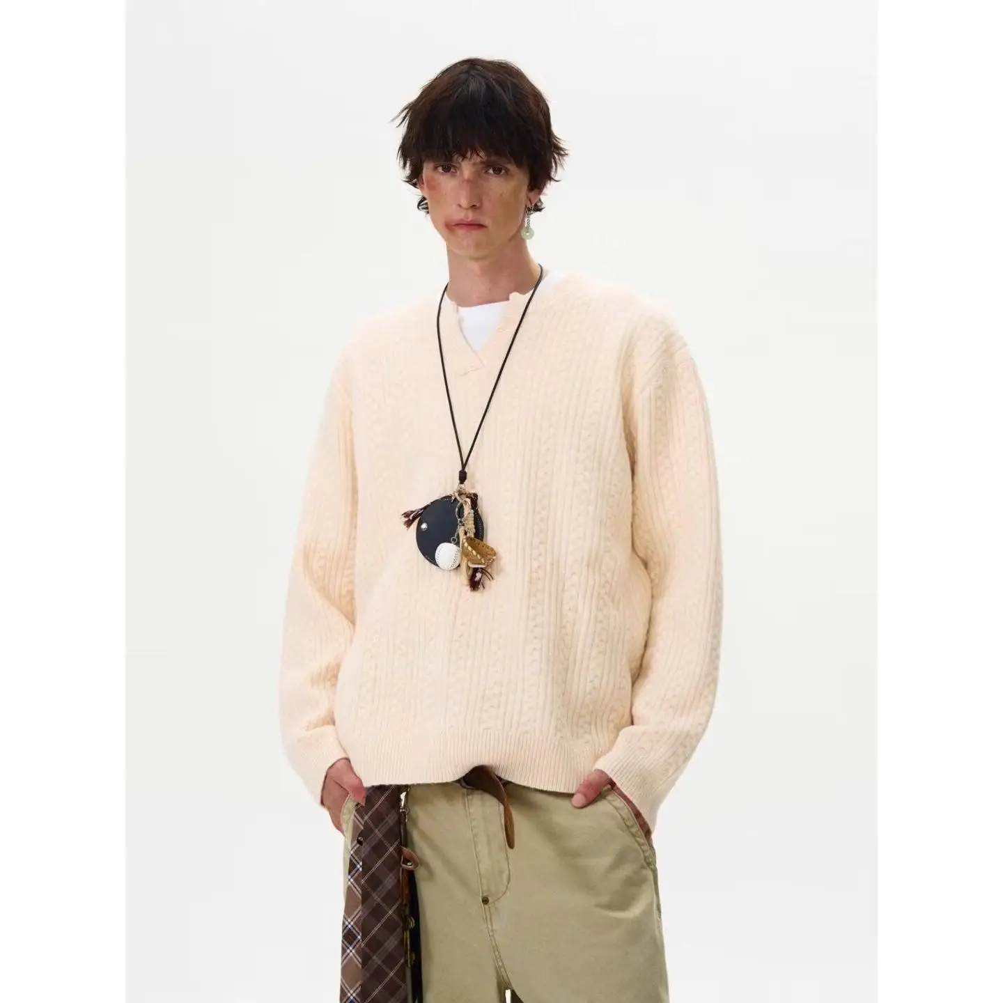 

ay V-Ne мужской вязаный свитер Long Sve Lazy Sle, зимний высококачественный базовый слой, шерстяной повседневный удобный свитер