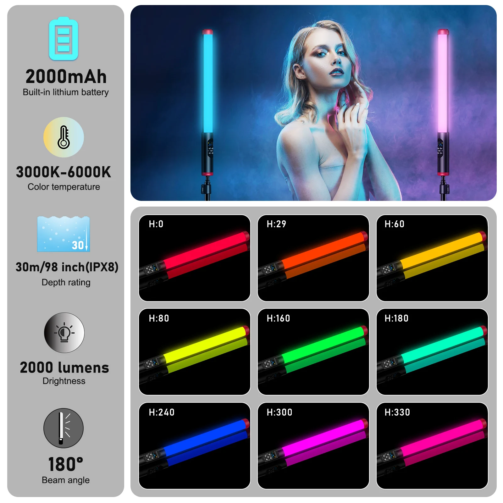 Starbea RGB Handheld Light Wand Large Handheld Light Wand IPX8 Waterproof LED Video Lighting For Swimming Pool  Gaming Toys