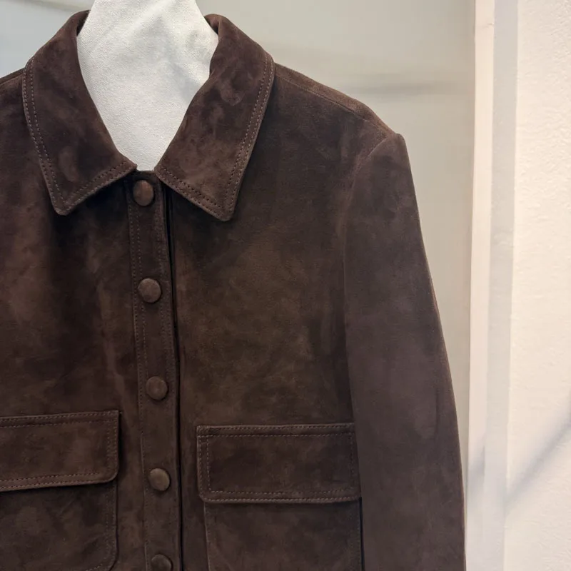 cappotto da donna primavera e autunno 2025 nuova moda giacca in vera pelle scamosciata naturale di lunghezza corta di alta qualità