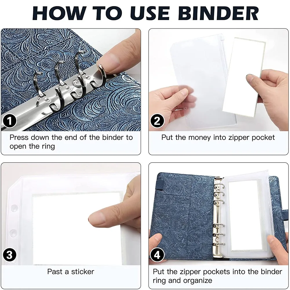 Professional Budget Binder With Zipper Envelopes,Money Saving Cash Envelope With 8 Clear Pockets,6-Ring Binder With 2 Label Stic