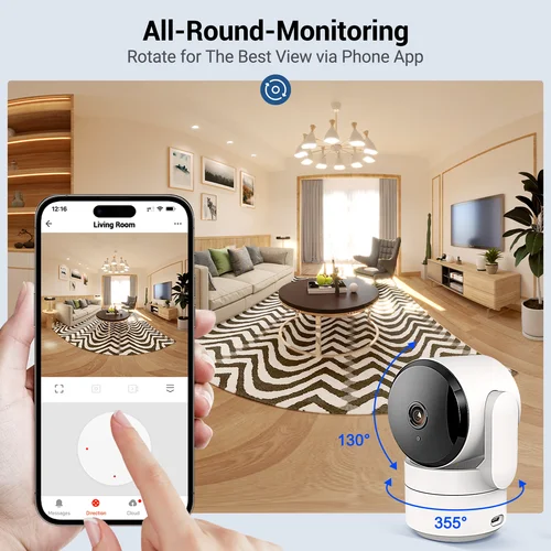 Imagen 2 del producto Cámara interior AMOROM 2K 5/2,4G Wi-Fi cámara de seguridad de visión nocturna para el hogar cámara giratoria de 360 grados cámara IP de detección de movimiento AI
