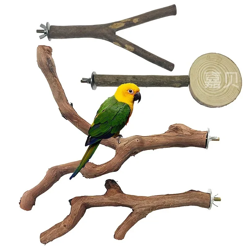 Natural Parrot Perch Bird Stand Tree Stick Paw Grinding Fork Parakeet Climbing Bird Standing Branches Toys Birdcage Accessories