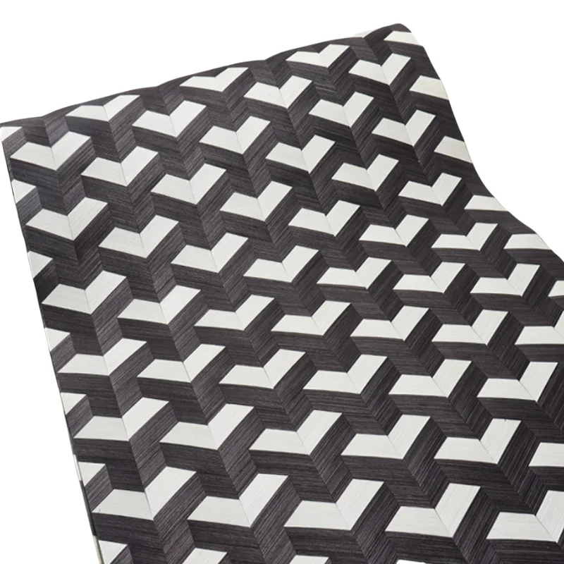 Modern Black White Cube Geometric Wood Veneer Dark Sheets for High-end Furniture Wall Panels Art Craft Supply Veneer L:250X58cm