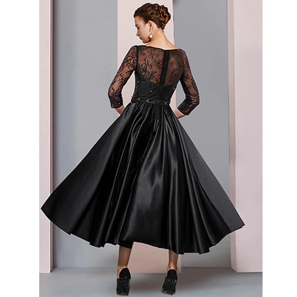 Charming Black Mother of the Bride Dresses A Line Wedding Party Gowns Zipper Back Beach 3/4 Sleeve Summer Vestido De 2025 New