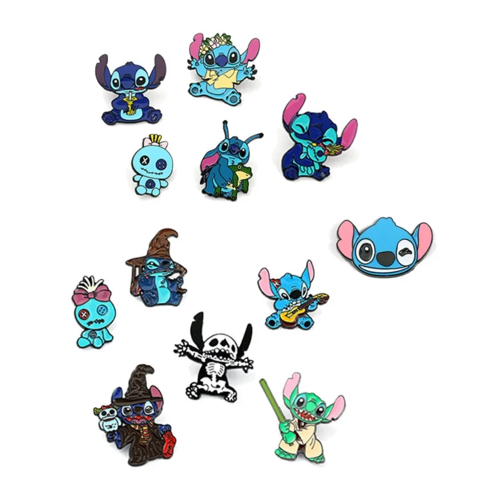 

12pcs Disney Anime Peripheral Cartoon Originality Stitch Cute Metal Badge Clothes Backpack Accessory Brooches Festivals Gift