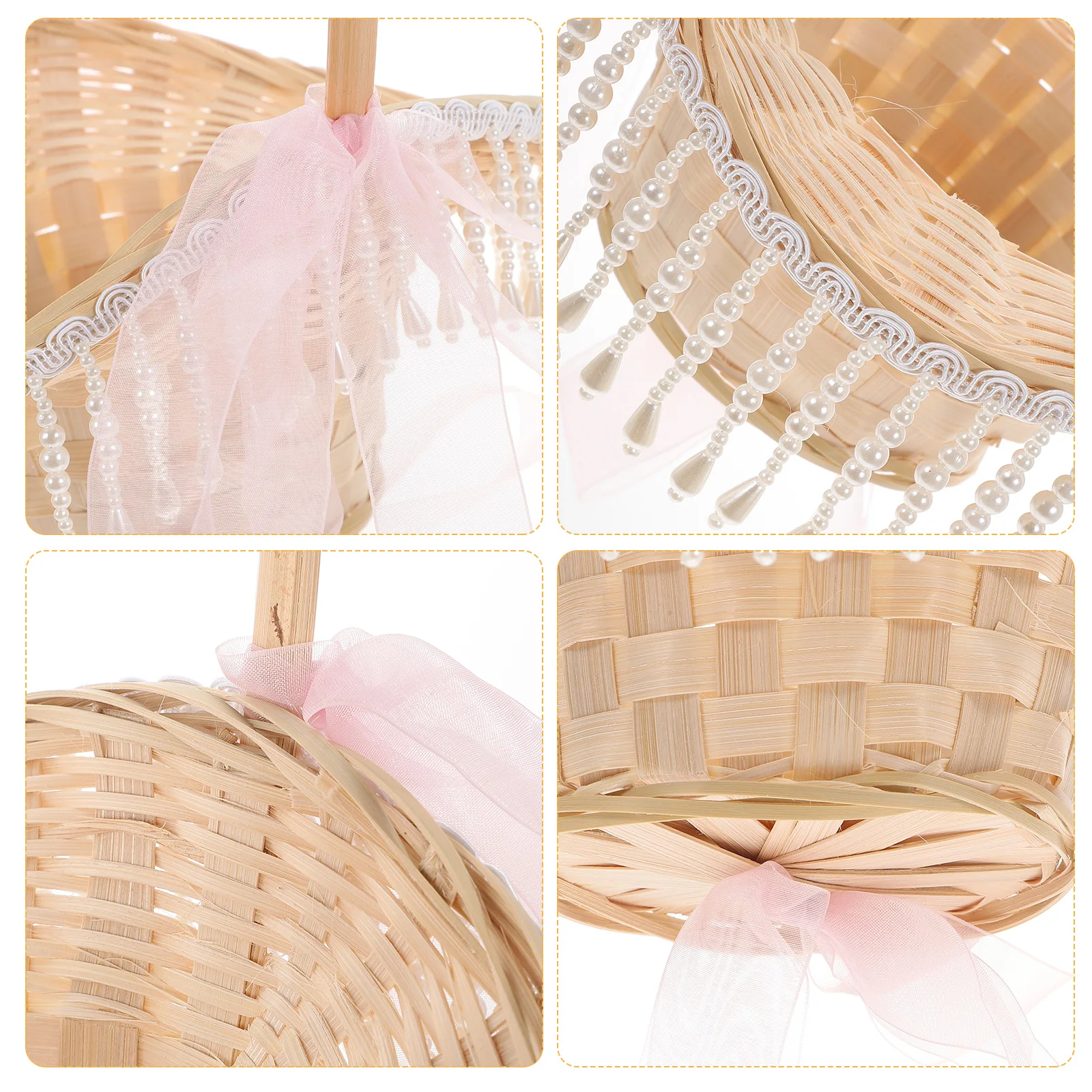 

1pcs Chic Bamboo Handle Wedding Home Picnic With Blanket Decor Woven Storage Small Petal Basket Wedding Party Gift Basket