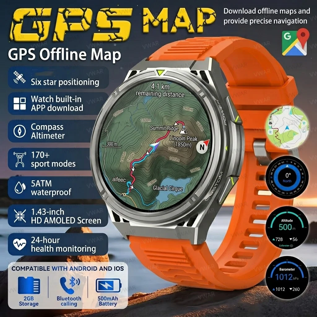 

Новые смарт-часы 2026 года Military T-Rex3 Pro с GPS-навигацией, 2 ГБ ОЗУ, компасом, AMOLED-экраном 1,43 дюйма, водонепроницаемостью 5ATM, функцией звонков, спортивные смарт-часы для мужчин