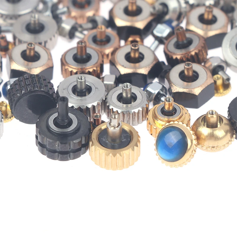 100PCS Mixed Waterproof Steel Watch Handles Watch Crown Various Sizes Colors For Watchmakers Watch Accessories High/Low Pipe New