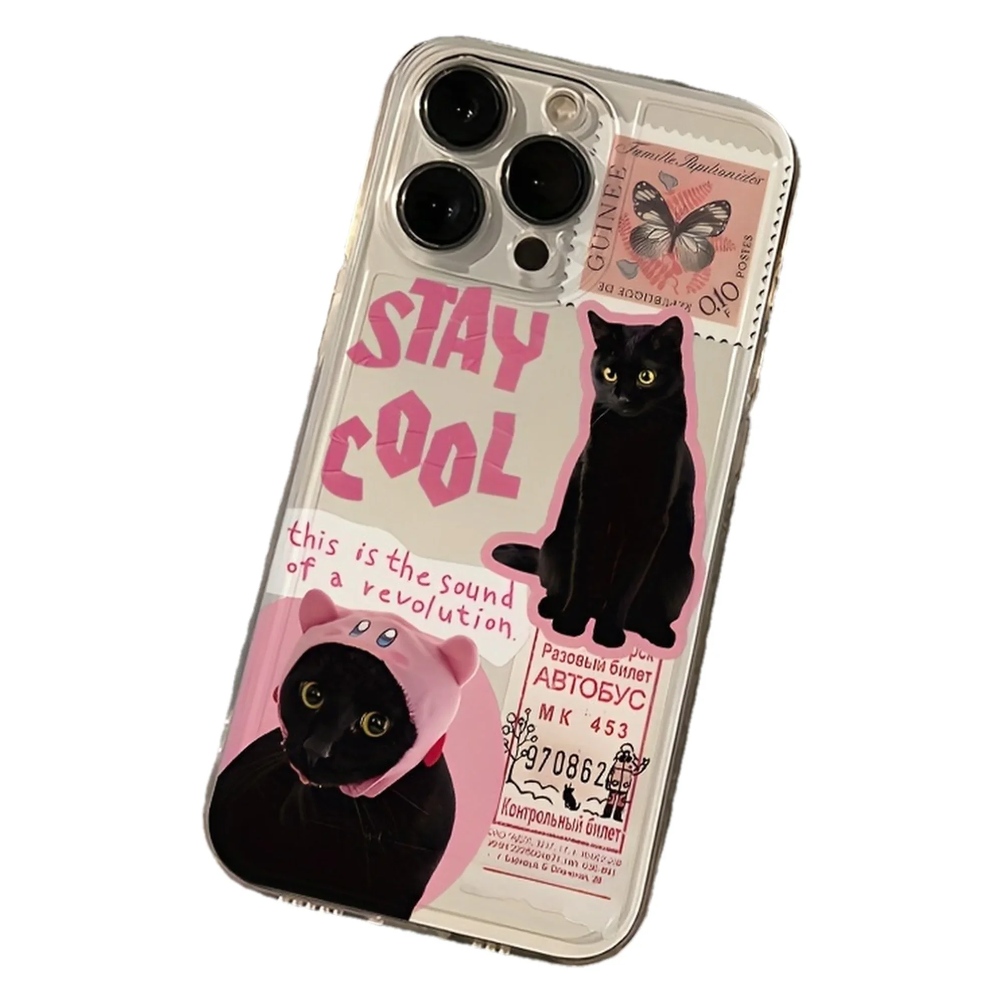 Travel Accessories Iphone - Black Cat Meme Sticker Collage Clear