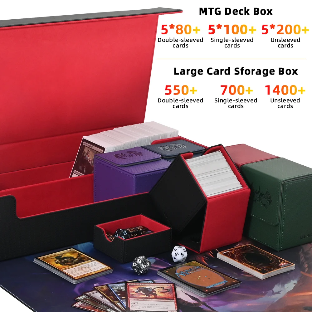 Kartendeckbox für Yugioh MTG, 7-in-1-Kartenaufbewahrungsbox mit Würfelablage für 2400 + Karten, inklusive 5 kleinen Kartenetuis, passend für TCG CCG-Karte