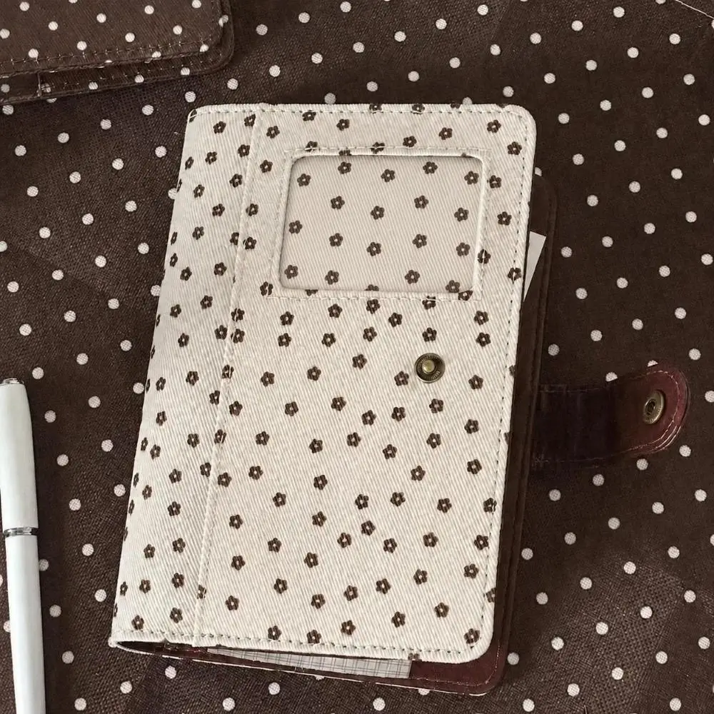 Vintage Polka Dot Print A7 Binder Notebook Fabric Cover Snap Button Closure Loose Leaf Journal Diary Book School Office