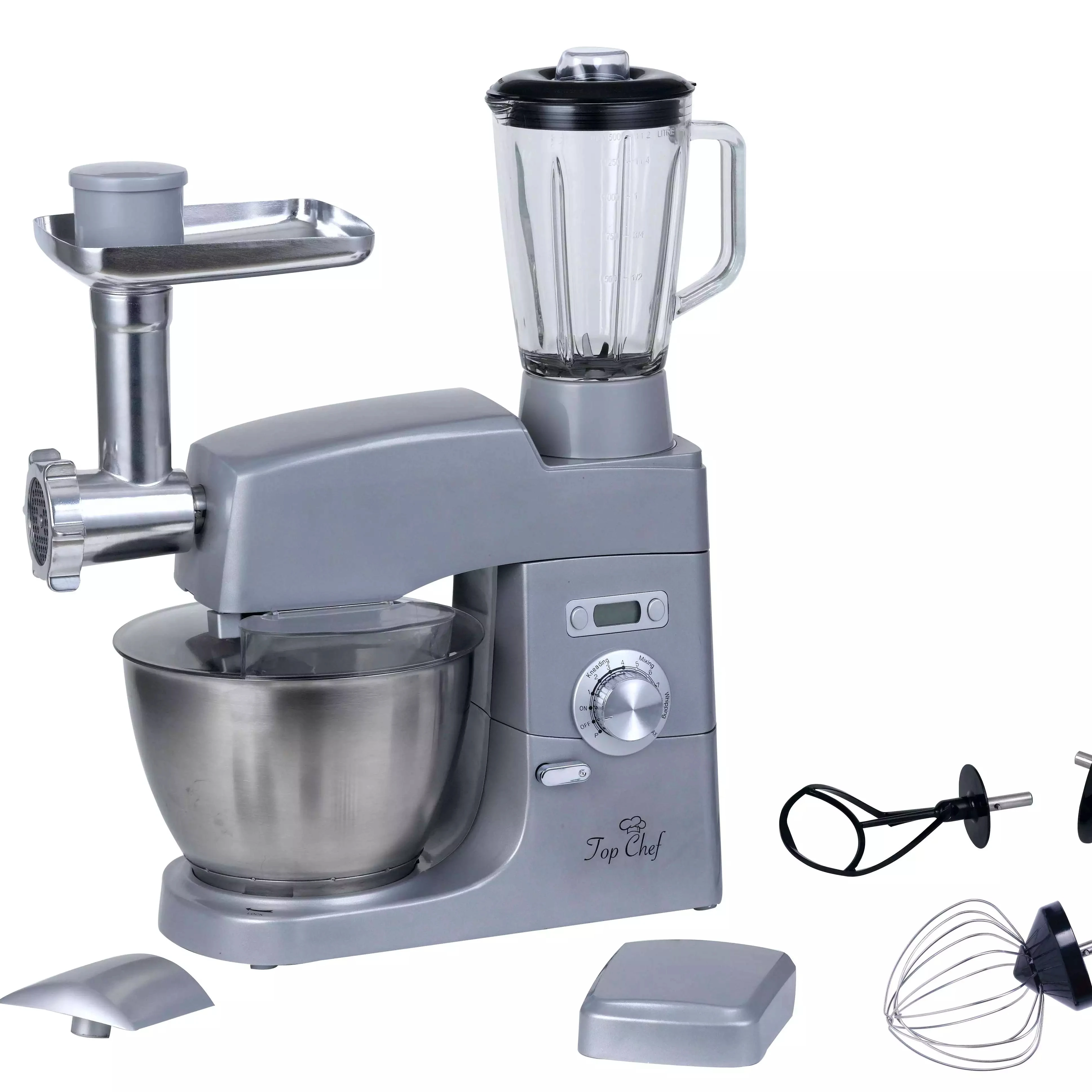 

Cheftronic 10 speed powerful 1300w 6L mixer with stainless steel bowl 3 in1 stand dough hook electric food